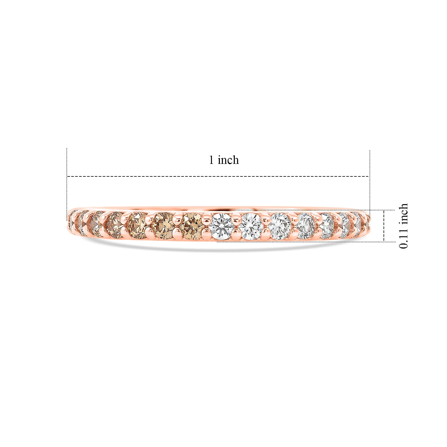 Champagne Quartz and Simulated Diamond 0.85 ctw Half Band Ring in 14K Rose Gold Over Sterling Silver (Size 9.0)