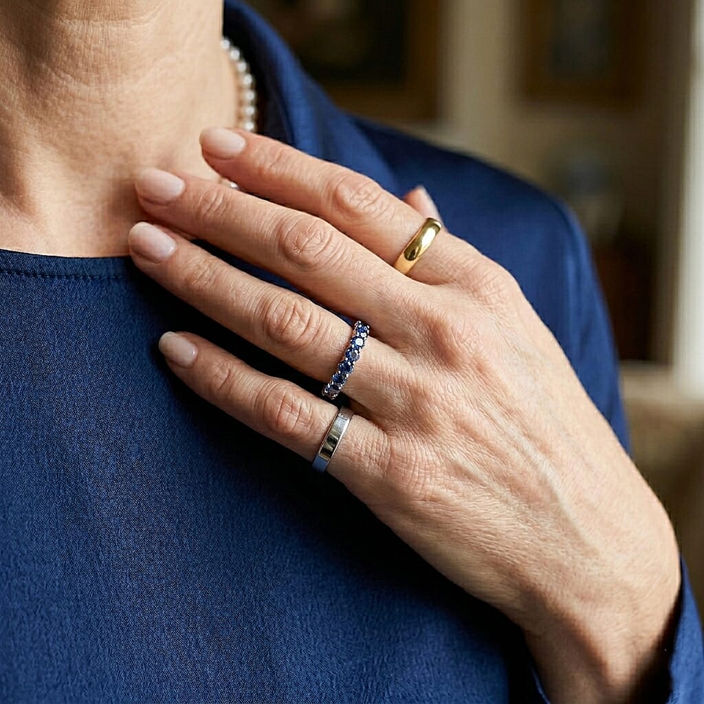 Simulated Blue Diamond Band Ring in Sterling Silver (Size 7.0)