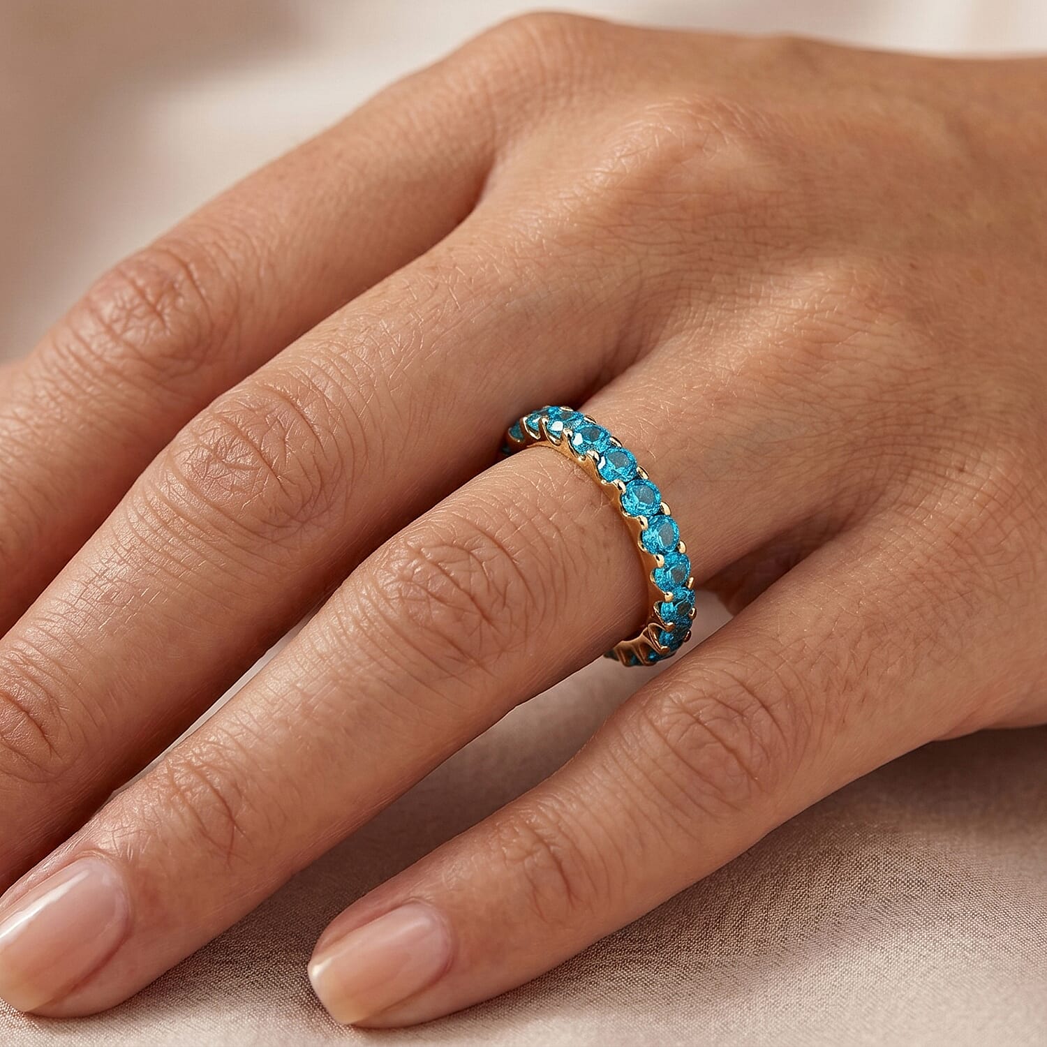 Blue Topaz 1.85 ctw Band Ring in 14K Yellow Gold Over Sterling Silver (Size 8.0)