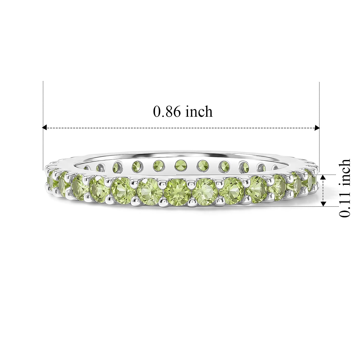 Hebei Peridot 0.60 ctw Band Ring in Sterling Silver (Size 9.0)