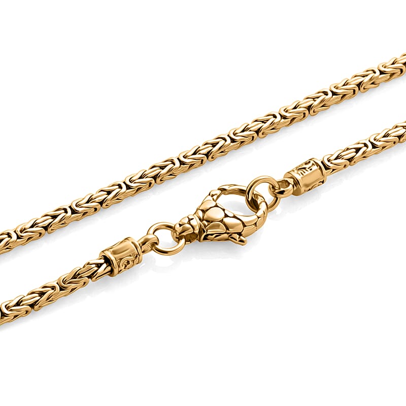D'Joy Passport to Turkey 2.5mm Square Byzantine Necklace in 22K Vermeil Yellow Gold Over Sterling Silver 20 Inches 23.50 Grams