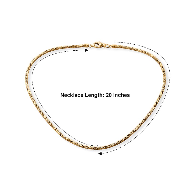 D'Joy Passport to Turkey 2.5mm Square Byzantine Necklace in 22K Vermeil Yellow Gold Over Sterling Silver 20 Inches 23.50 Grams