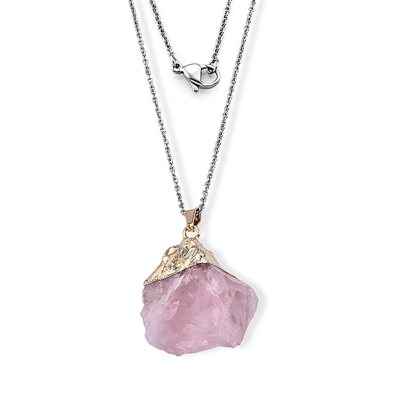 Rose Quartz 90.00 ctw Pendant in Goldtone with ION Plated YG Stainless Steel Necklace 20 Inches