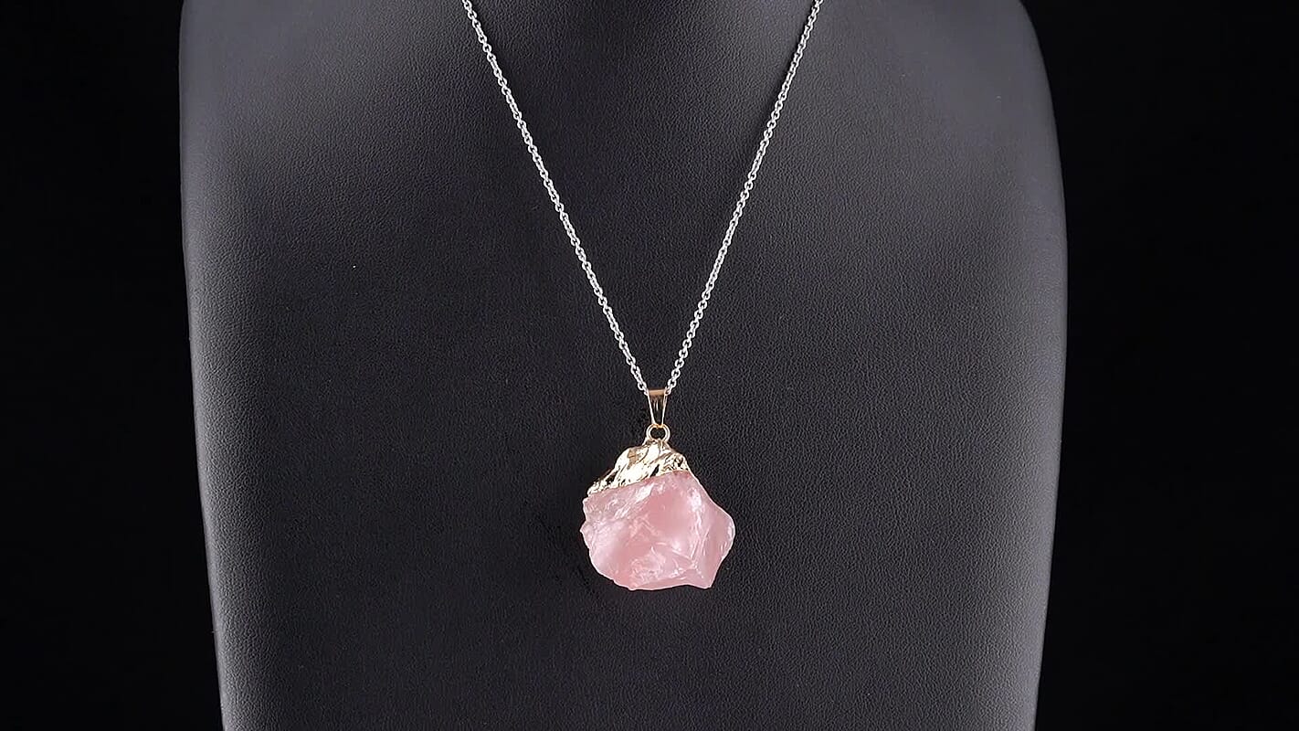 Rose Quartz Pendant in Goldtone with ION Plated YG Stainless Steel Necklace (20 Inches) 90.00 ctw