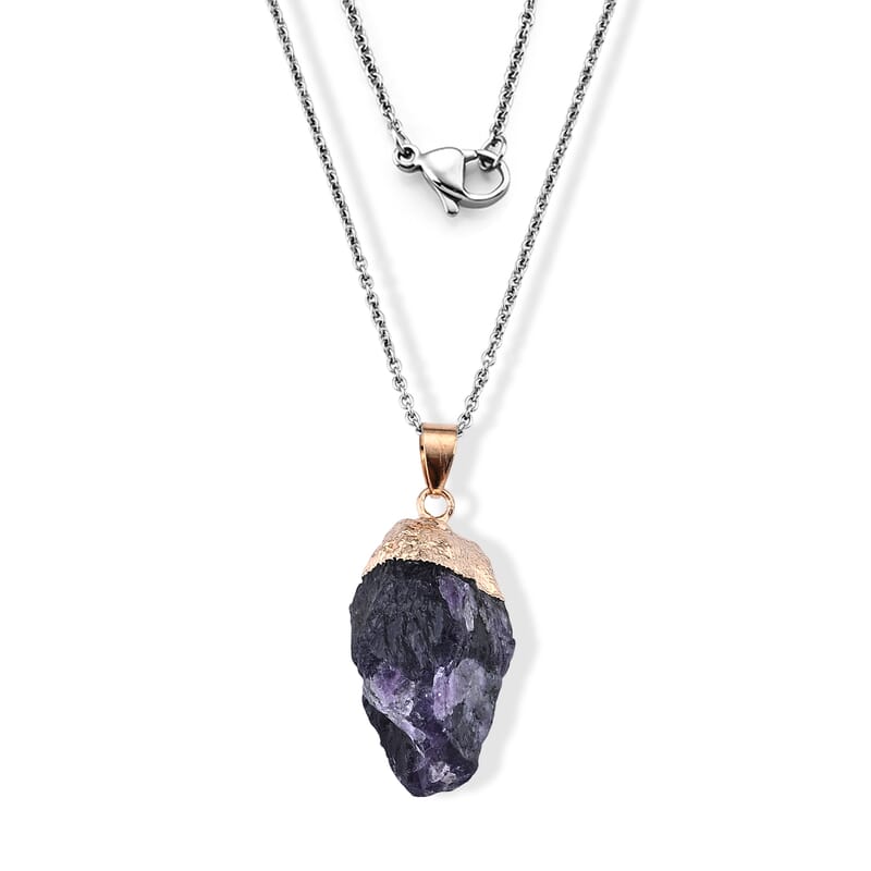 African Amethyst 90.00 ctw Pendant in Goldtone with ION Plated YG Stainless Steel Necklace 20 Inches