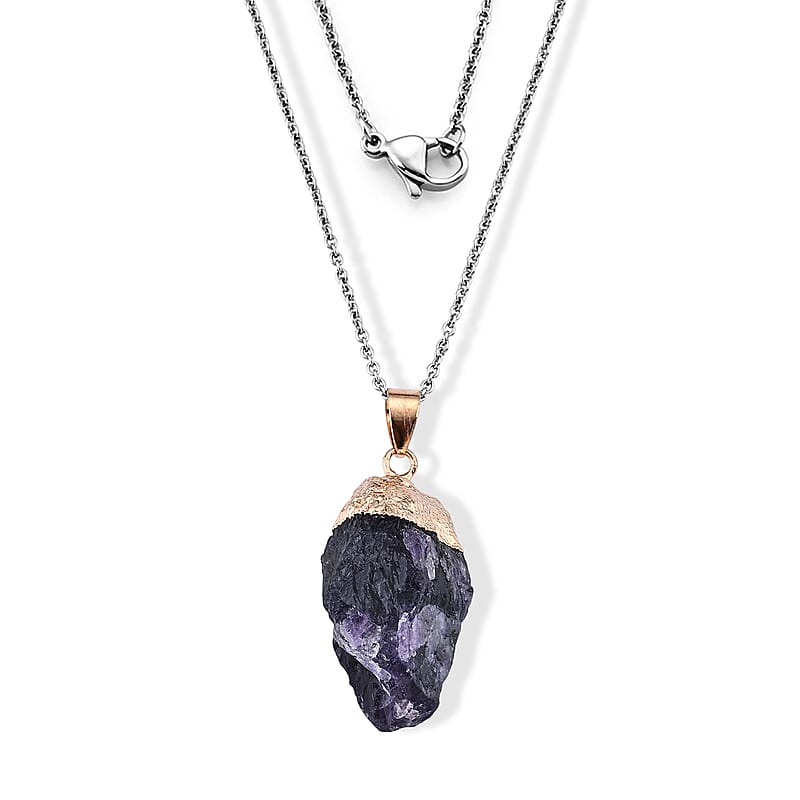 African Amethyst 90.00 ctw Pendant in Goldtone with ION Plated YG Stainless Steel Necklace 20 Inches