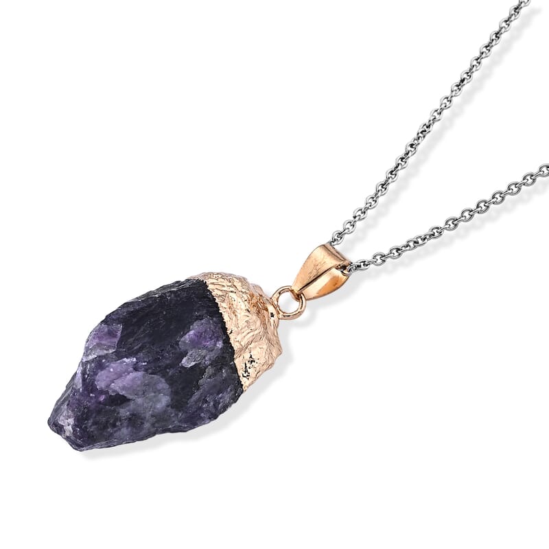 African Amethyst 90.00 ctw Pendant in Goldtone with ION Plated YG Stainless Steel Necklace 20 Inches