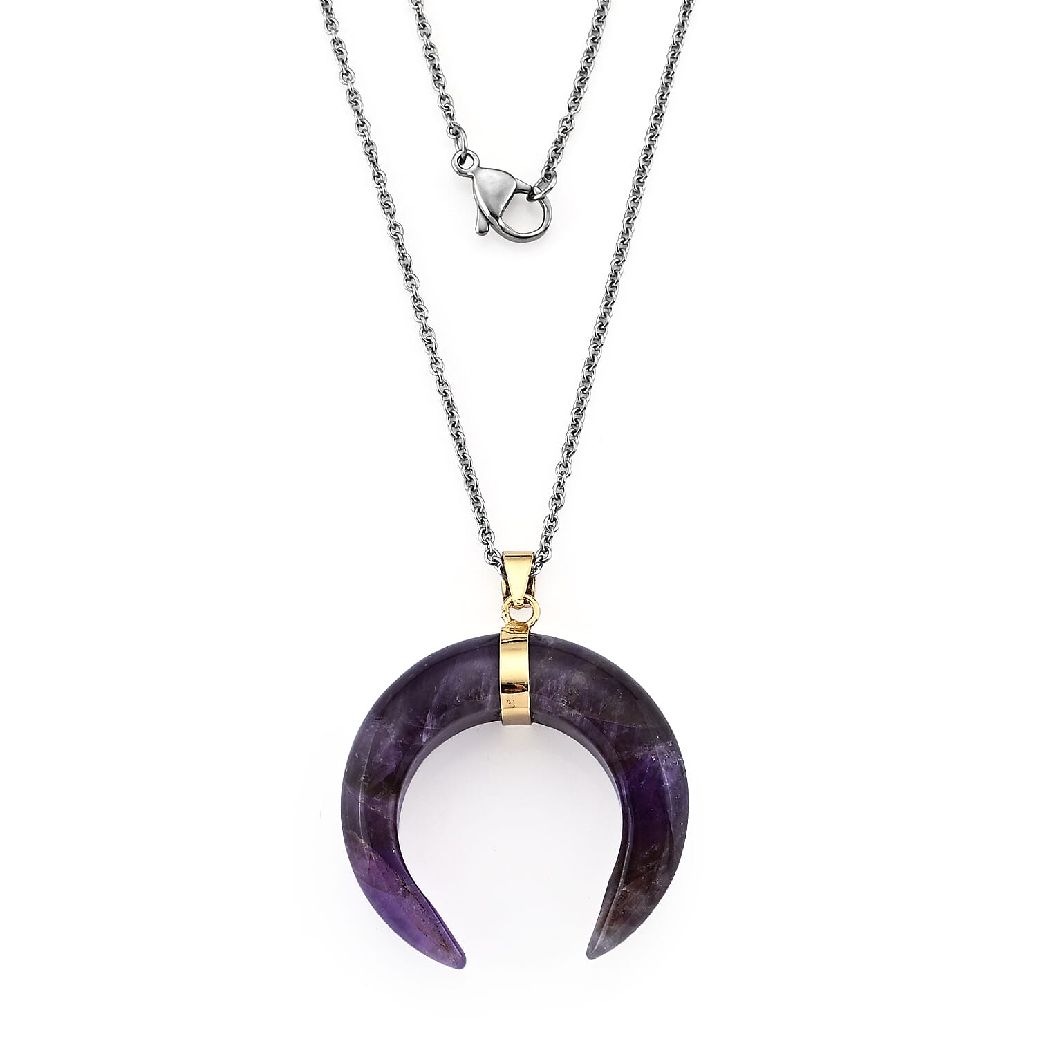 Amethyst 50.00 ctw Horn Pendant in Goldtone with Stainless Steel Necklace (20 Inches)