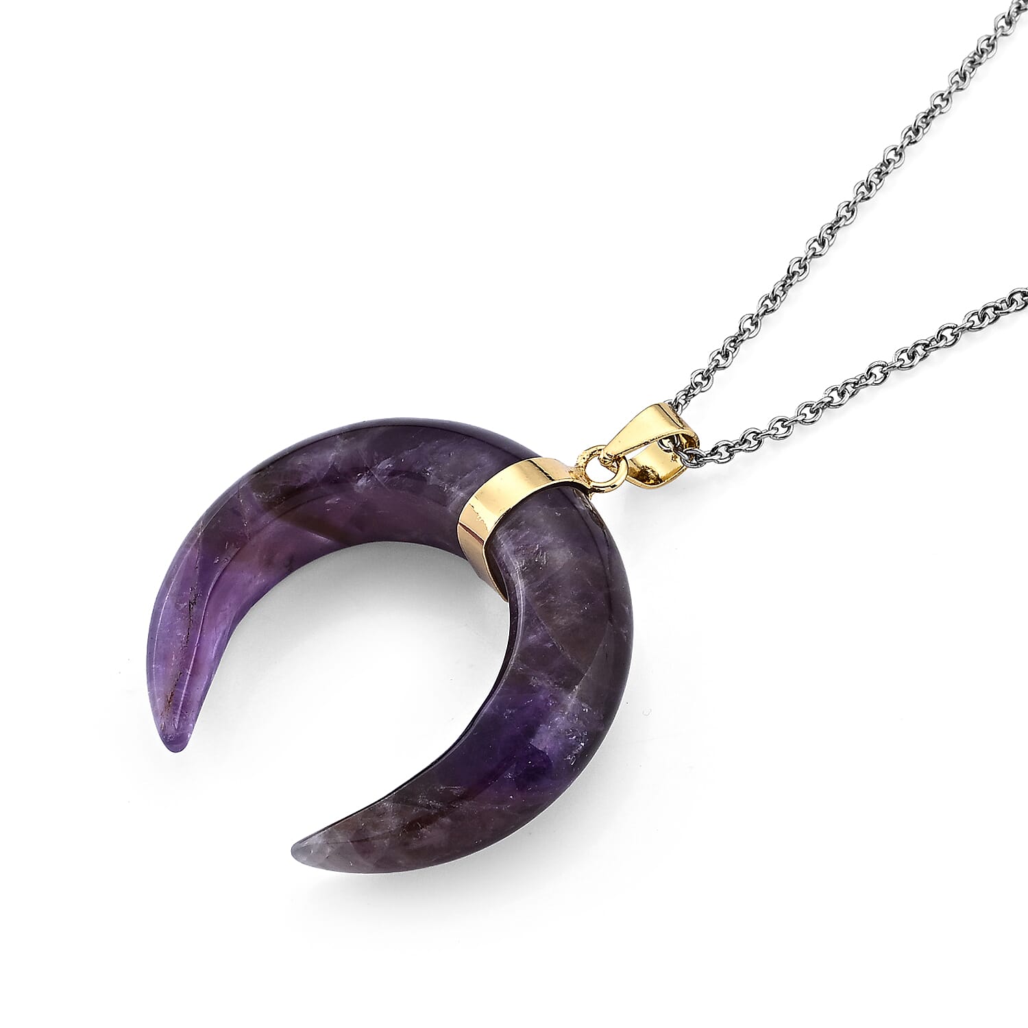 Amethyst 50.00 ctw Horn Pendant in Goldtone with Stainless Steel Necklace (20 Inches)