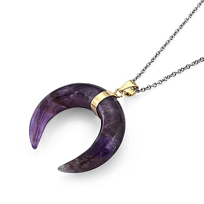 Amethyst 50.00 ctw Horn Pendant in Goldtone with Stainless Steel Necklace (20 Inches)