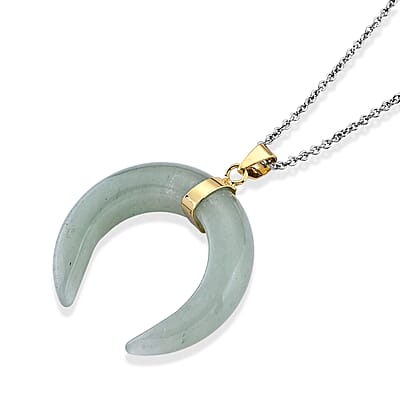 Green Aventurine 50.00 ctw Pendant in Goldtone with ION Plated YG Stainless Steel Necklace 20 Inches