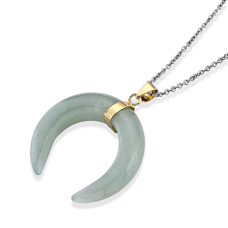 Green Aventurine 50.00 ctw Pendant in Goldtone with ION Plated YG Stainless Steel Necklace 20 Inches