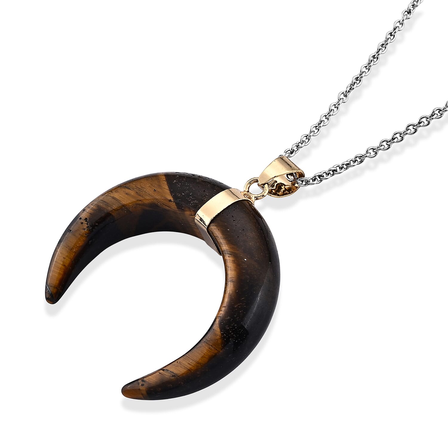 Tiger Eye 50.00 ctw Pendant in Goldtone with ION Plated YG Stainless Steel Necklace 20 Inches
