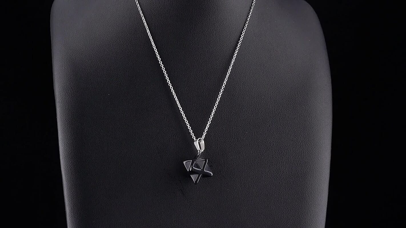 Black Obsidian Pendant in Silvertone with Stainless Steel Necklace (20 Inches) 28.00 ctw