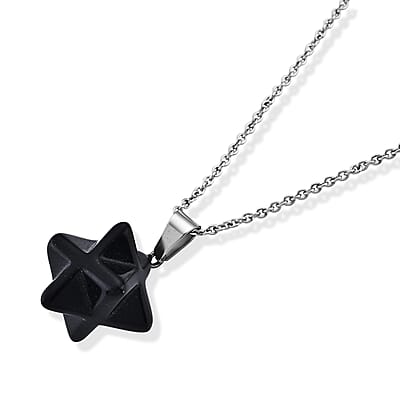 Black Obsidian 28.00 ctw Pendant in Silvertone with Stainless Steel Necklace 20 Inches