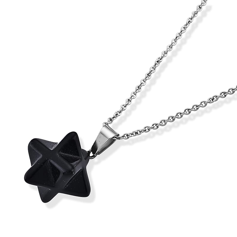 Black Obsidian 28.00 ctw Pendant in Silvertone with Stainless Steel Necklace 20 Inches