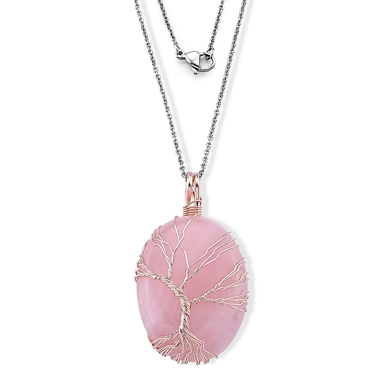 Rose Quartz 125.00 ctw Pendant in Goldtone with ION Plated YG Stainless Steel Necklace 20 Inches