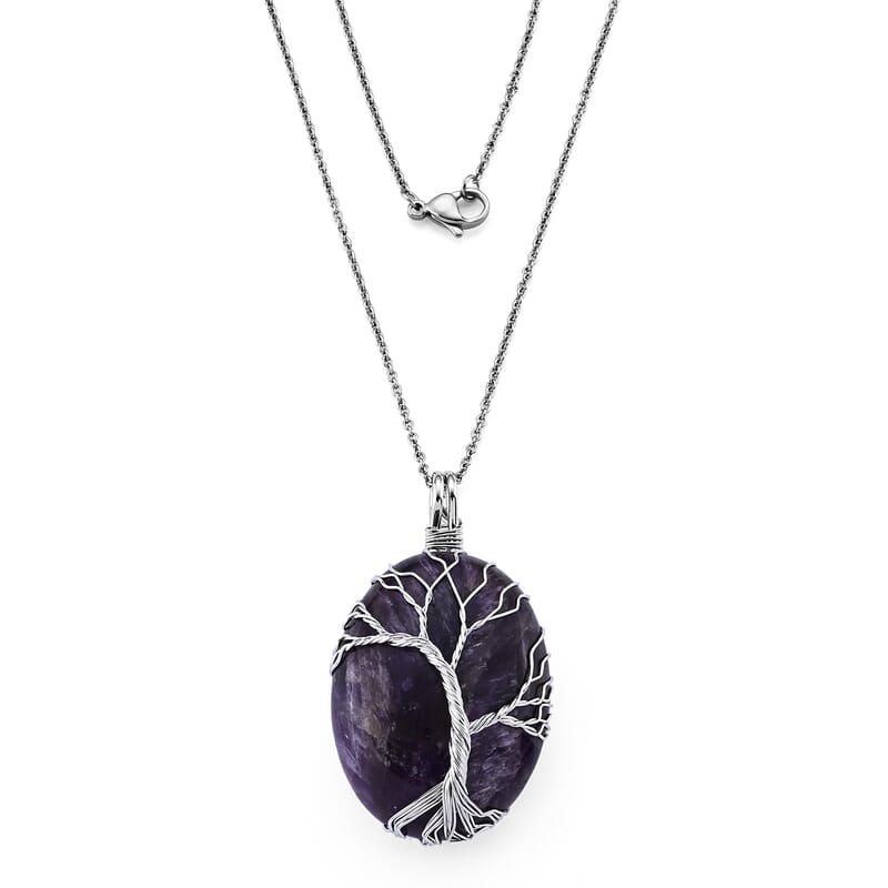 Purple Agate 125.00 ctw Pendant in Silvertone with Stainless Steel Necklace (20 Inches)