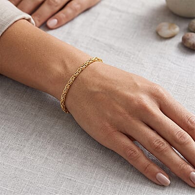 D'Joy Passport to Turkey 2.5mm Square Byzantine Bracelet in 22K Vermeil Yellow Gold Over Sterling Silver (6.50 In) 9.75 Grams
