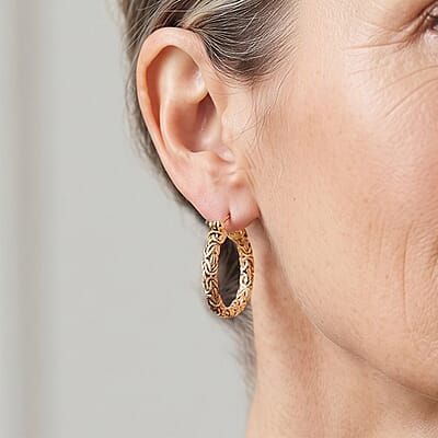 D'Joy Passport to Turkey 2.5mm Square Byzantine Hoop Earrings in 22K Vermeil Yellow Gold Over Sterling Silver 7.40 Grams