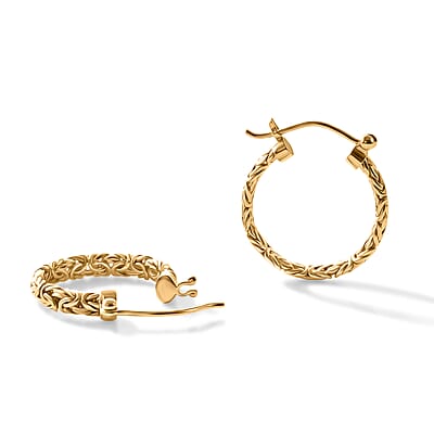 D'Joy Passport to Turkey 2.5mm Square Byzantine Hoop Earrings in 22K Vermeil Yellow Gold Over Sterling Silver 7.40 Grams