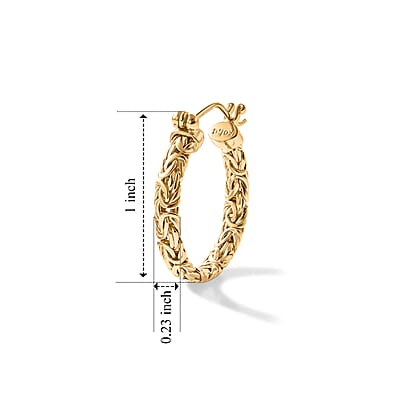 D'Joy Passport to Turkey 2.5mm Square Byzantine Hoop Earrings in 22K Vermeil Yellow Gold Over Sterling Silver 7.40 Grams