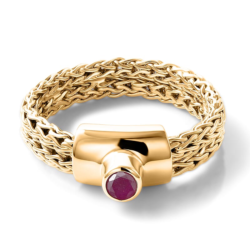 D'Joy Passport to Turkey Niassa Ruby (FF) 0.25 ctw Tulang Naga Ring in 22K Vermeil Yellow Gold Over Sterling Silver (Size 10.0)
