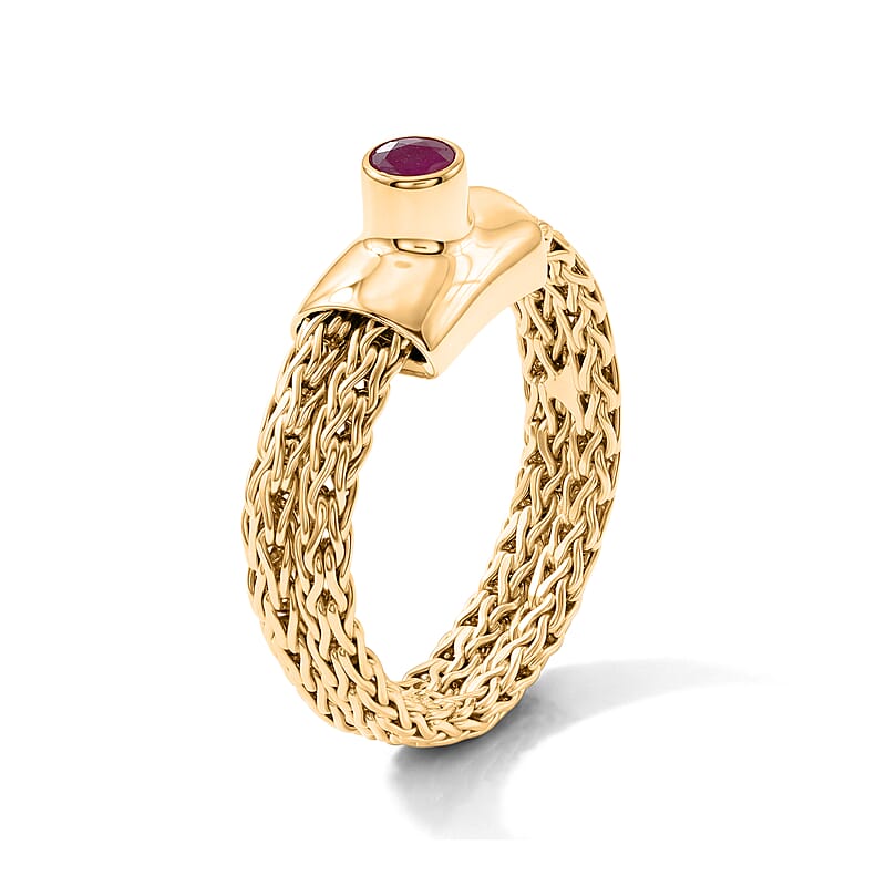 D'Joy Passport to Turkey Niassa Ruby (FF) 0.25 ctw Tulang Naga Ring in 22K Vermeil Yellow Gold Over Sterling Silver (Size 10.0)