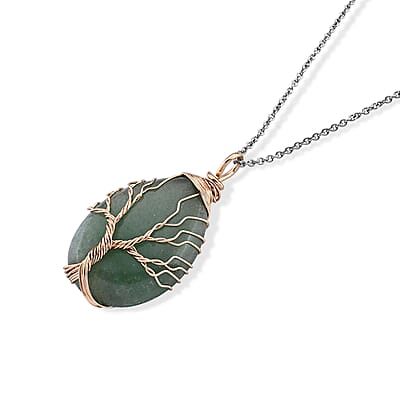 Green Aventurine 60.00 ctw Pendant in Goldtone with ION Plated YG Stainless Steel Necklace 20 Inches