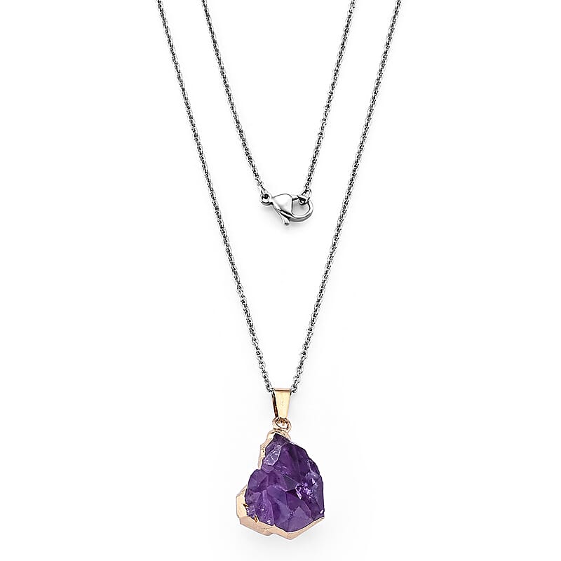 Africna Amethyst 50.00 ctw Pendant in Goldtone with ION Plated YG Stainless Steel Necklace 20 Inches