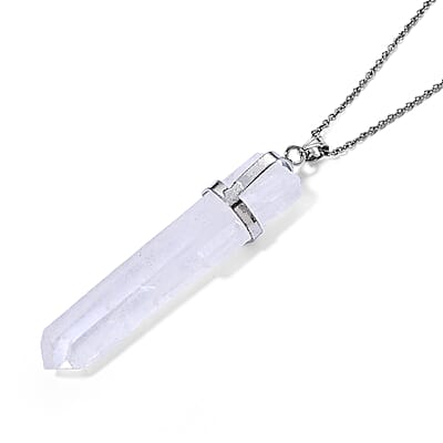 Austrian Crystal Pendant in Silvertone with Stainless Steel Necklace 20 Inches