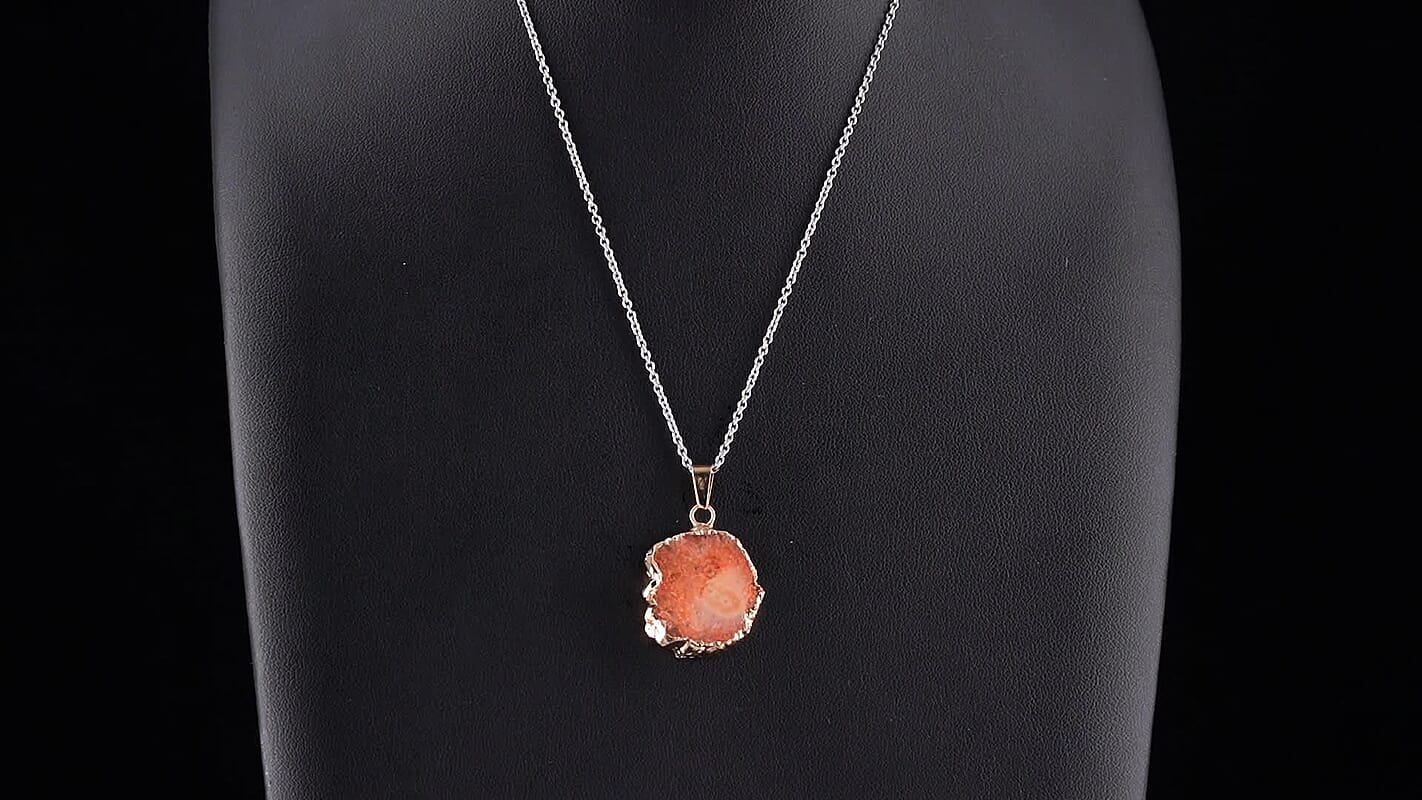 Red Agate Pendant in Goldtone with ION Plated YG Stainless Steel Necklace (20 Inches) 30.00 ctw