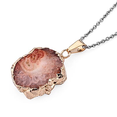 Pink Agate 36.00 ctw Pendant in Goldtone with ION Plated YG Stainless Steel Necklace 20 Inches