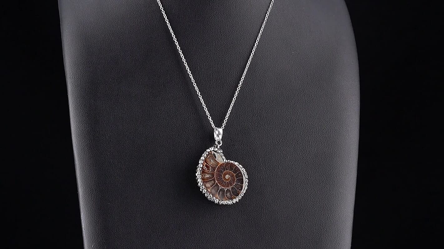 Fossilizes Agate, Simulated Diamond Pendant in Silvertone with Stainless Steel Necklace (20 Inches) 58.00 ctw