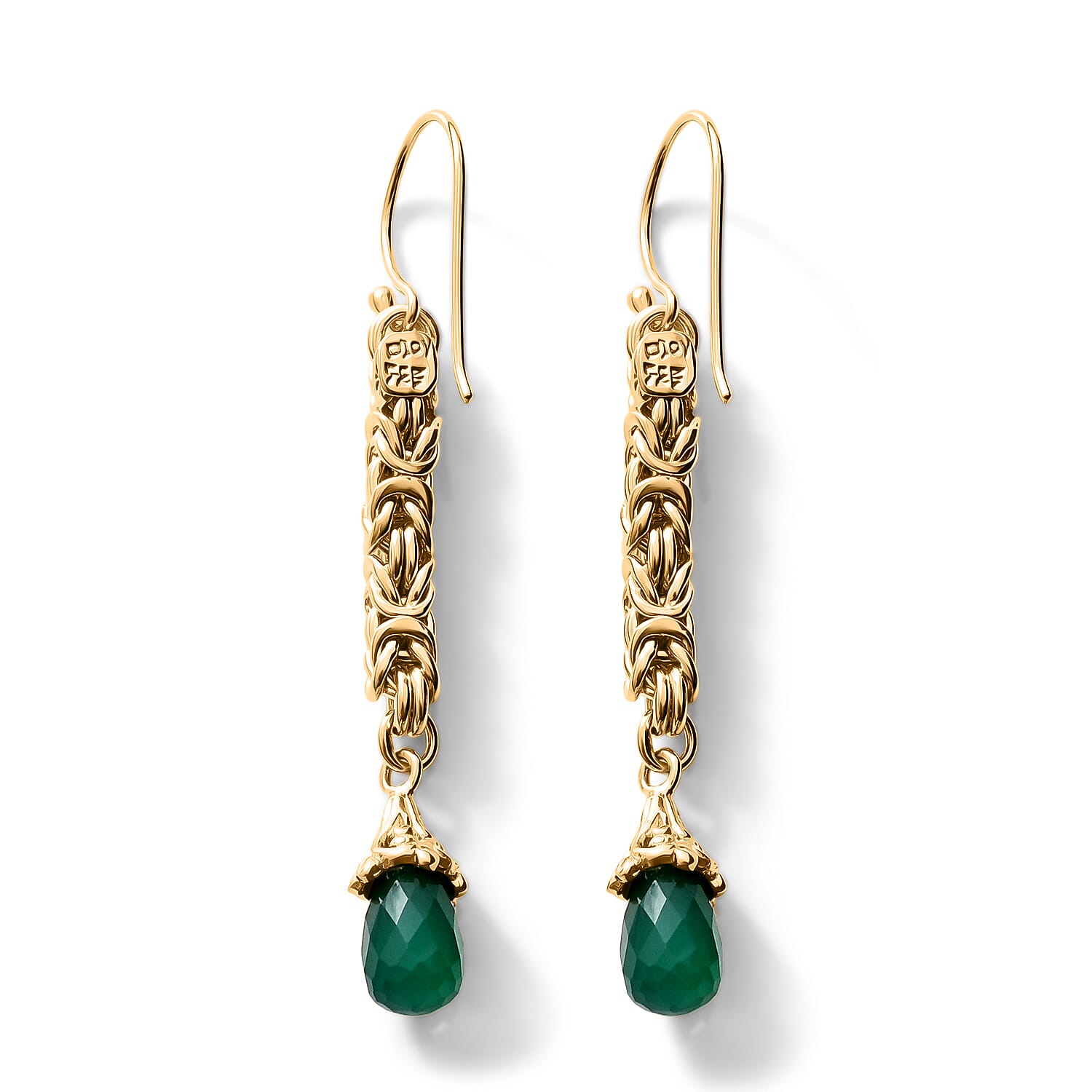 D'Joy Passport to Turkey Green Onyx 2.00 ctw Earrings in 22K Yellow Gold Over Sterling Silver
