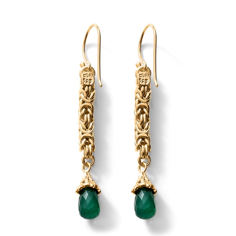 D'Joy Passport to Turkey Green Onyx 2.00 ctw Earrings in 22K Yellow Gold Over Sterling Silver