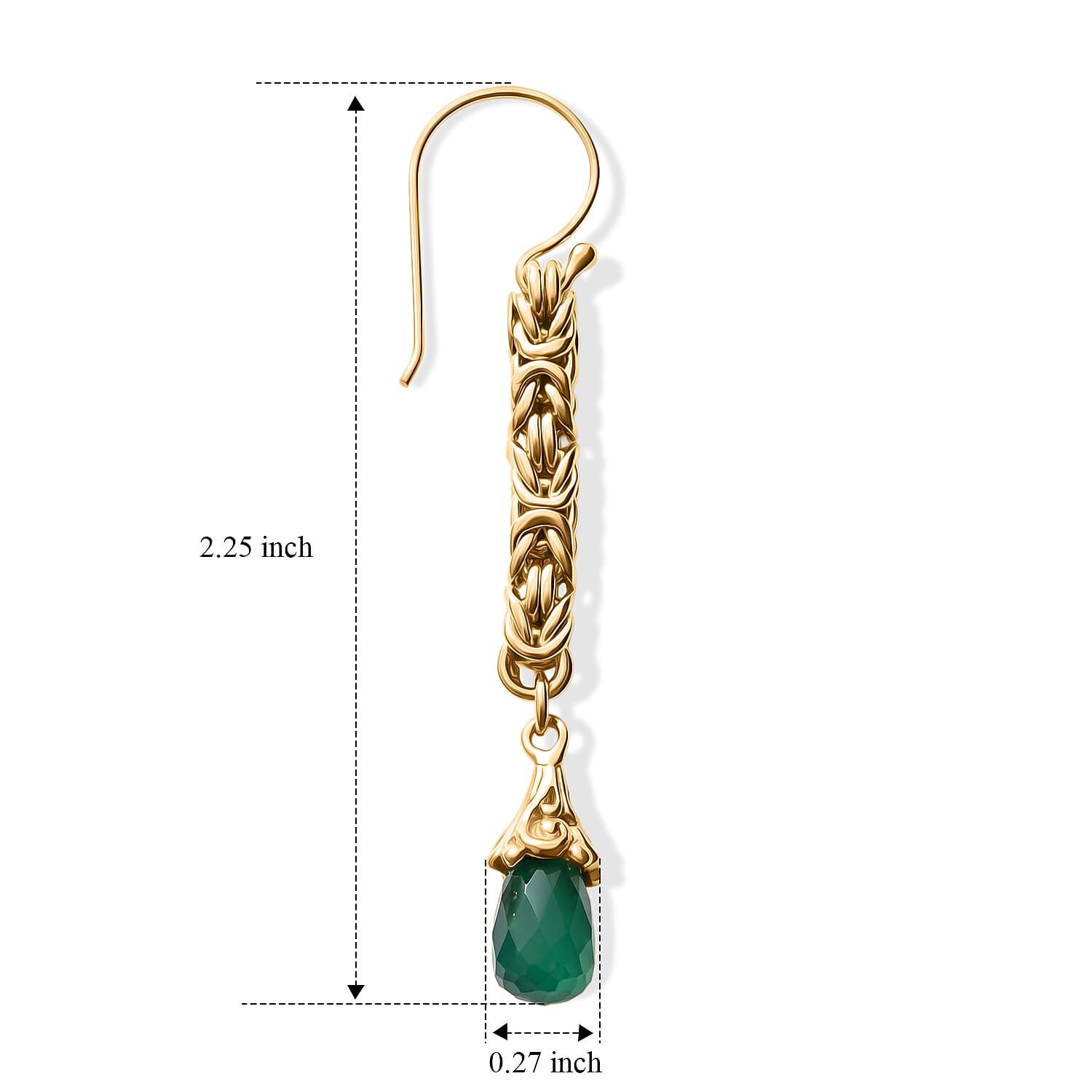 D'Joy Passport to Turkey Green Onyx 2.00 ctw Earrings in 22K Yellow Gold Over Sterling Silver