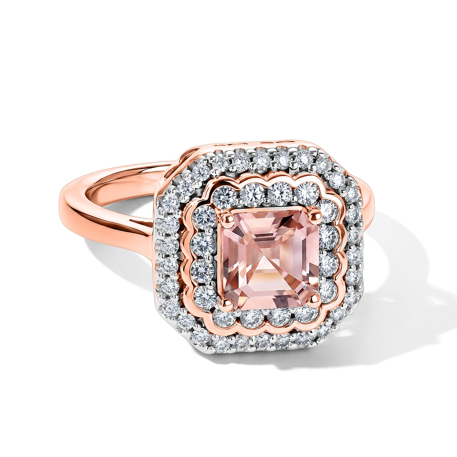 Certified and Appraised D'Joy Premium Pink Morganite and Moissanite 1.40 ctw Ring in 18K Vermeil Rose Gold Over Sterling Silver (Size 6.0)