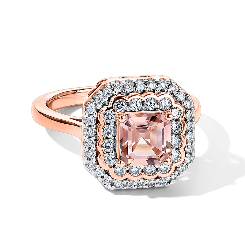 Certified and Appraised D'Joy Premium Pink Morganite and Moissanite 1.40 ctw Ring in 18K Vermeil Rose Gold Over Sterling Silver (Size 6.0)