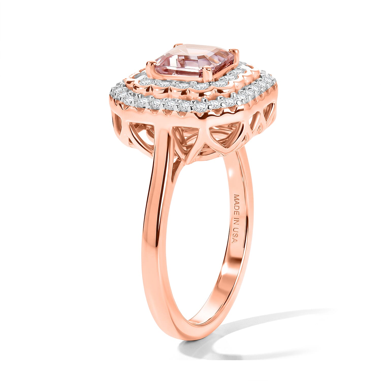 Certified and Appraised D'Joy Premium Pink Morganite and Moissanite 1.40 ctw Ring in 18K Vermeil Rose Gold Over Sterling Silver (Size 6.0)