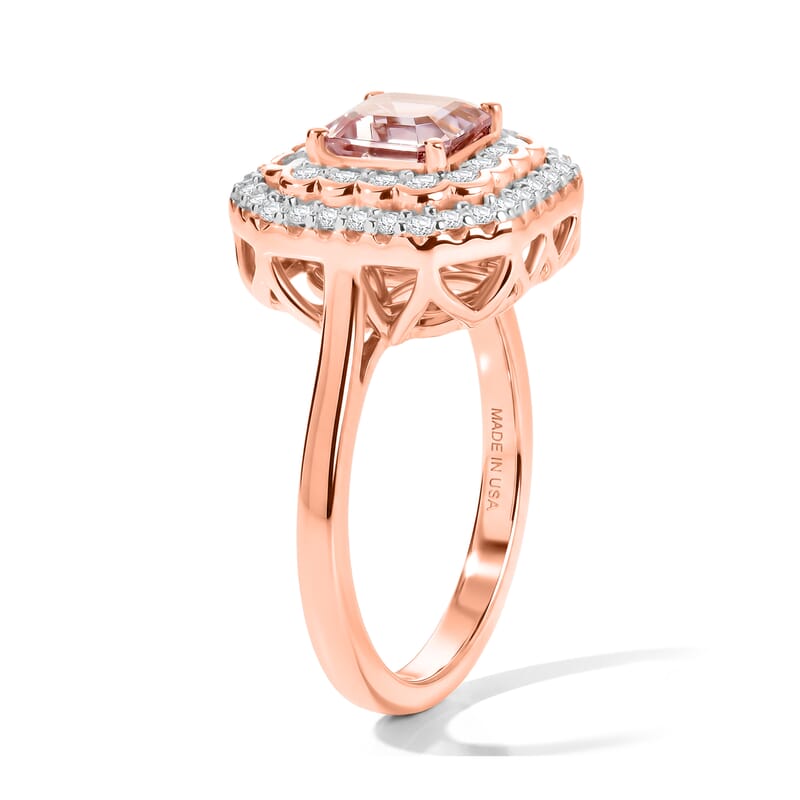 Certified and Appraised D'Joy Premium Pink Morganite and Moissanite 1.40 ctw Ring in 18K Vermeil Rose Gold Over Sterling Silver (Size 6.0)