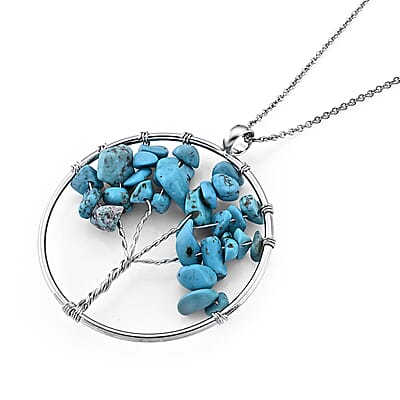 Turquoise 15.00 ctw Pendant in Silvertone with Stainless Steel Necklace 20 Inches