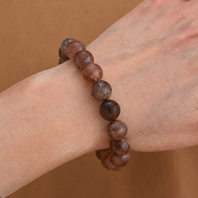 Super Blackgold Quartz 150.00 ctw Beaded Stretch Bracelet