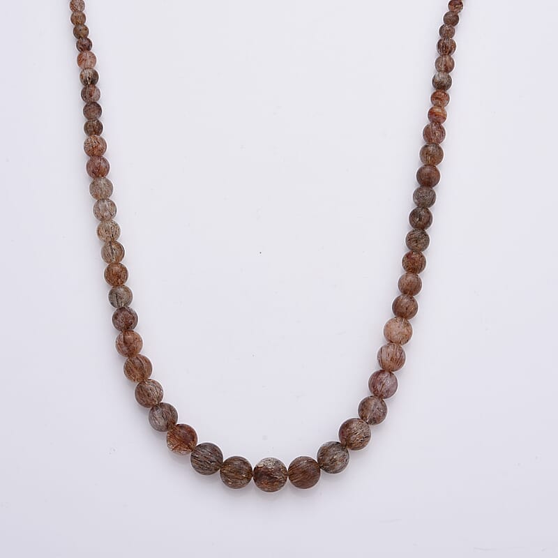 D'Joy Super Blackgold Quartz 320.00 ctw Beaded Necklace (20-22 Inches) in Rhodium Over Sterling Silver