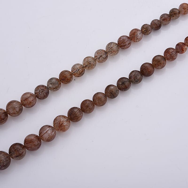 D'Joy Super Blackgold Quartz 320.00 ctw Beaded Necklace (20-22 Inches) in Rhodium Over Sterling Silver