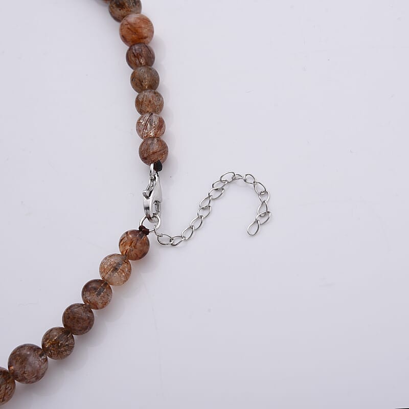 D'Joy Super Blackgold Quartz 320.00 ctw Beaded Necklace (20-22 Inches) in Rhodium Over Sterling Silver