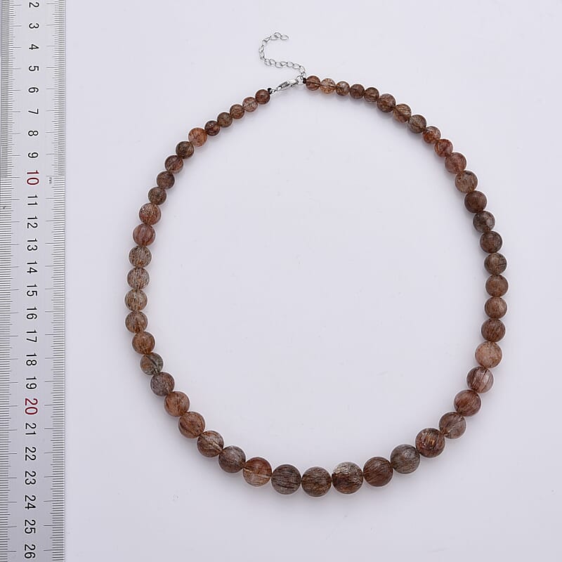 D'Joy Super Blackgold Quartz 320.00 ctw Beaded Necklace (20-22 Inches) in Rhodium Over Sterling Silver