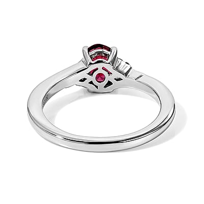 SGL Certified D'Joy AAA Ouro Fino Rubellite and Moissanite 0.85 ctw Ring in Rhodium Over Sterling Silver (Size 6.0)