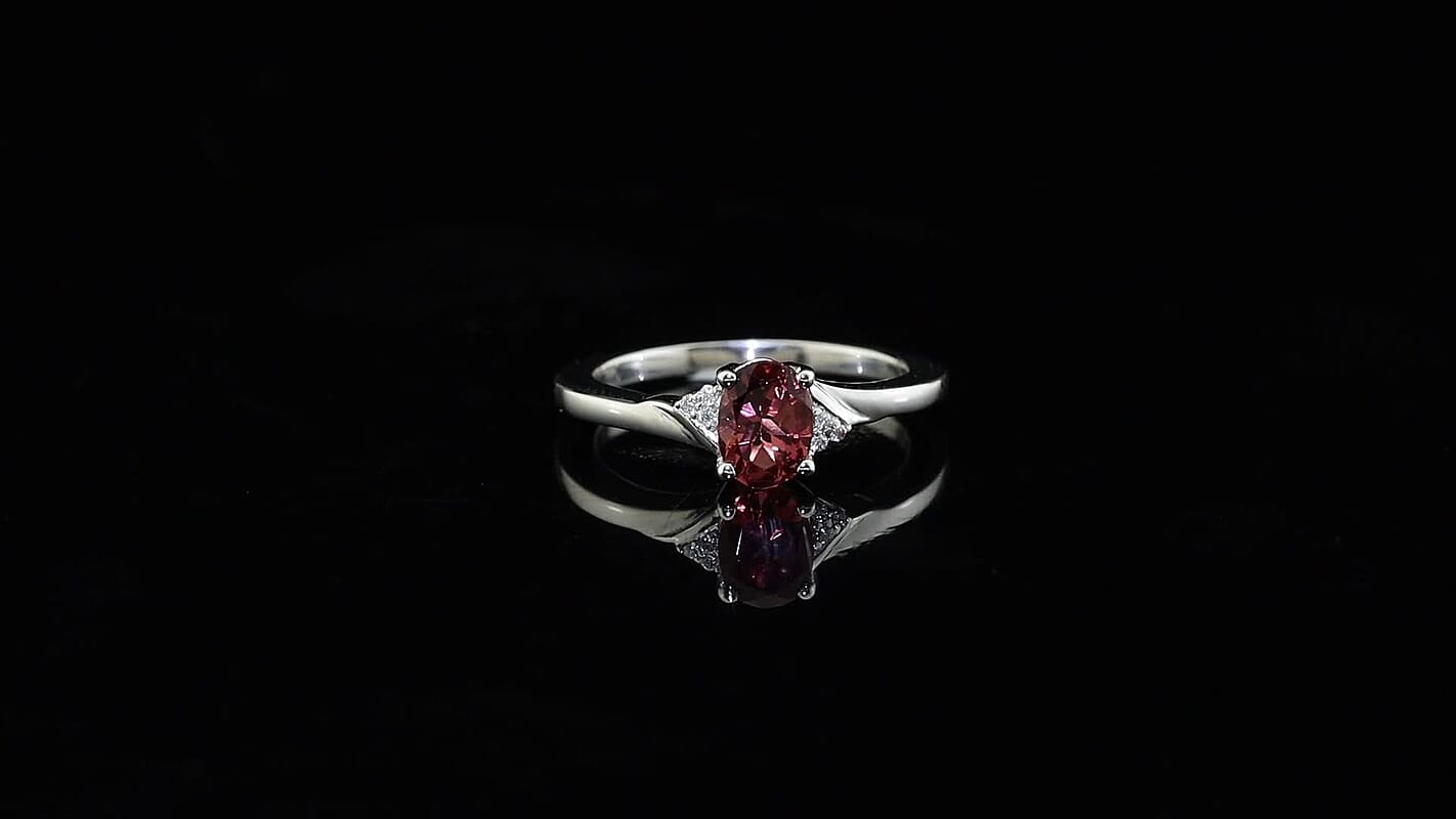 D'Joy AAA Ouro Fino Rubellite, Moissanite Ring in Rhodium Over Sterling Silver (Size 10.0) 0.85 ctw