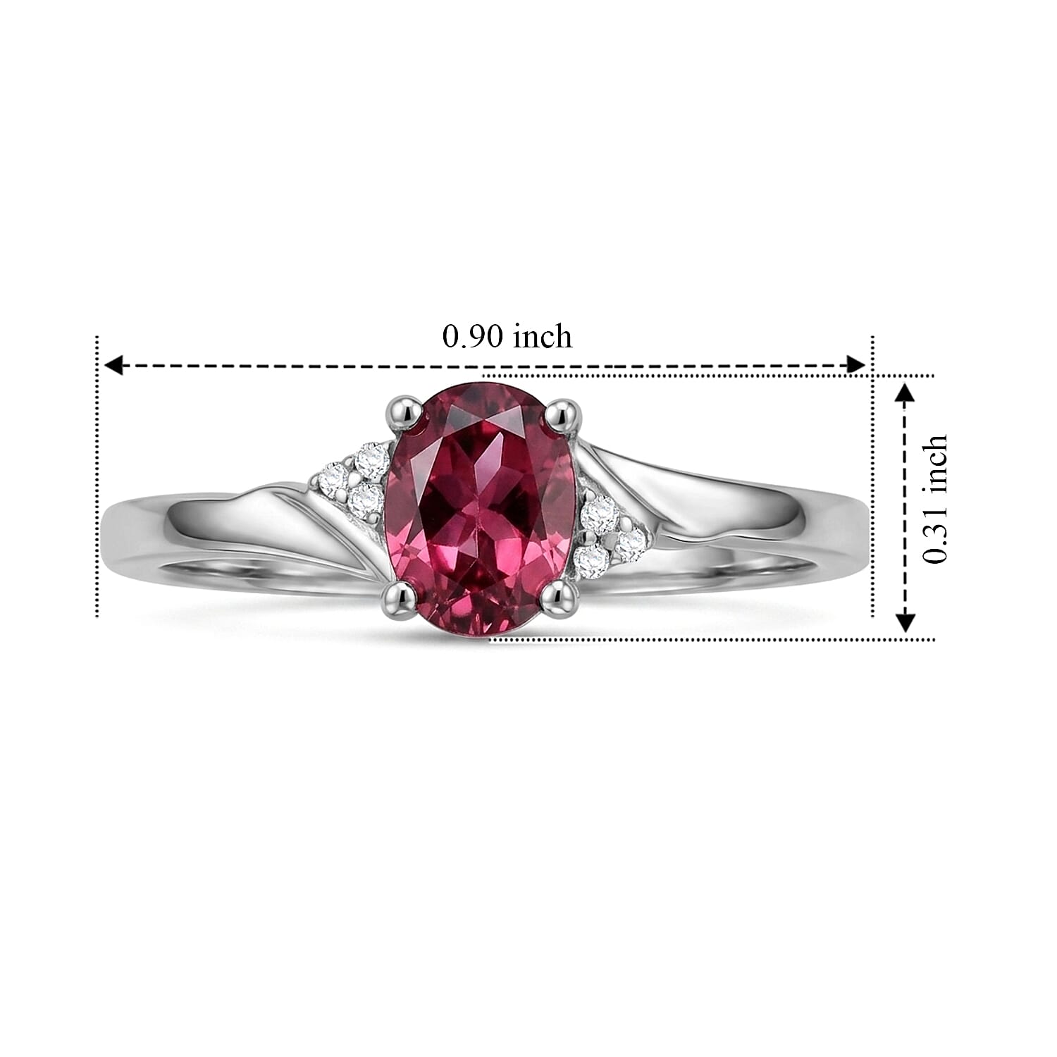 D'Joy AAA Ouro Fino Rubellite and Moissanite 0.85 ctw Ring in Rhodium Over Sterling Silver (Size 7.0)